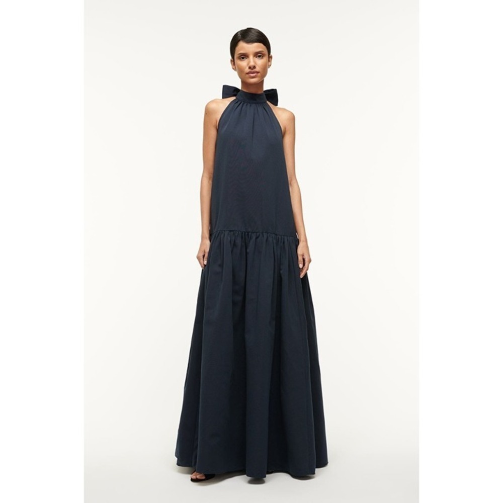 Staud Marlowe Maxi Dress Navy Halter Neck Sleeveless Sz M